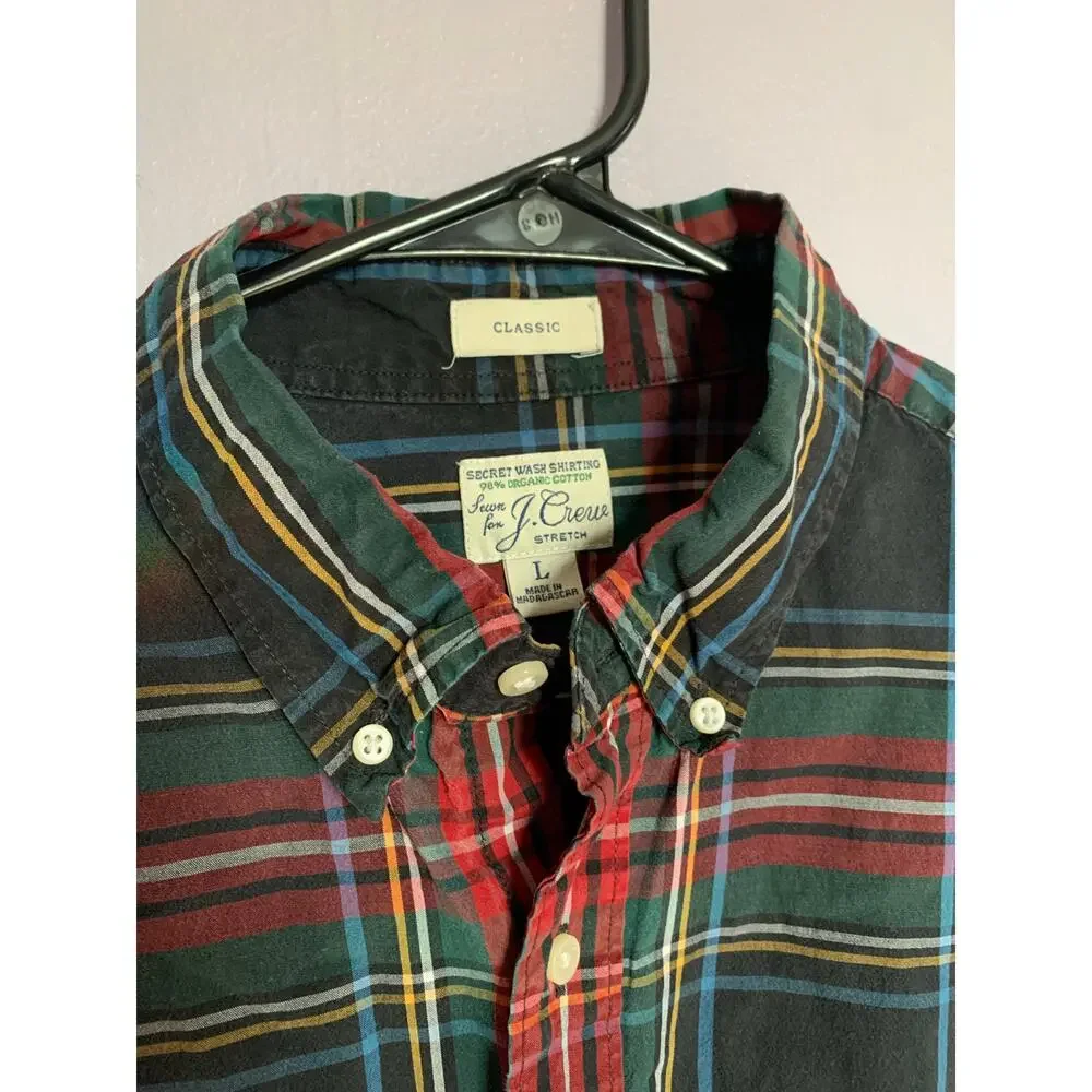 J.Crew 98% organic Secret Wash Shirting stretch button up plaid‎ Men's Large